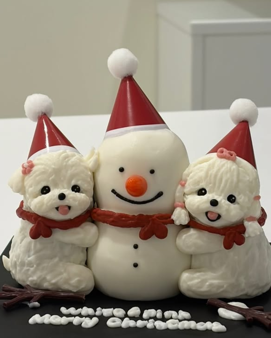 눈사람과 강아지 케이크